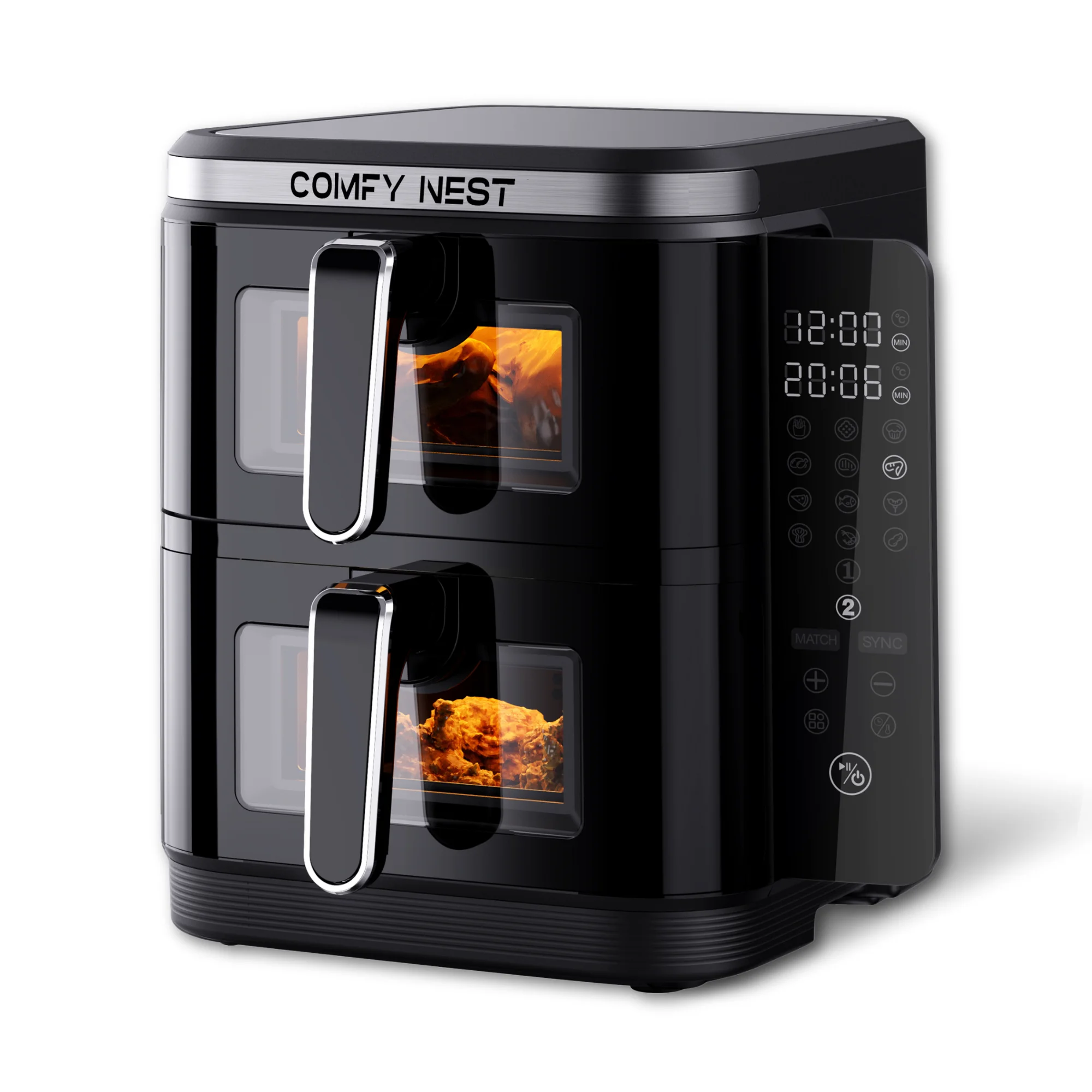 Фритюрник без мазнина на два етажа с две кошници - 2800W Air Fryer with Digital Folding Side Panel - 11L